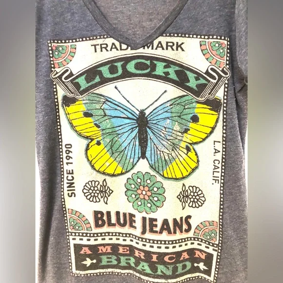 Lucky Brand V-Neck Lucky American Brand Graphic Tee Boho Shirt Top women's med - Picture 3 of 5